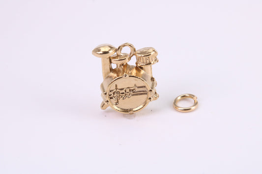 Drum Set Charm, Traditional Charm, Made from Solid Yellow Gold, British Hallmarked, Complete with Attachment Link