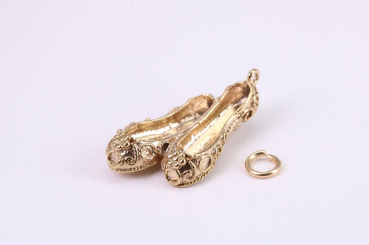 Ballerina Slippers Charm, Traditional Charm, Made from Solid Yellow Gold, British Hallmarked, Complete with Attachment Link