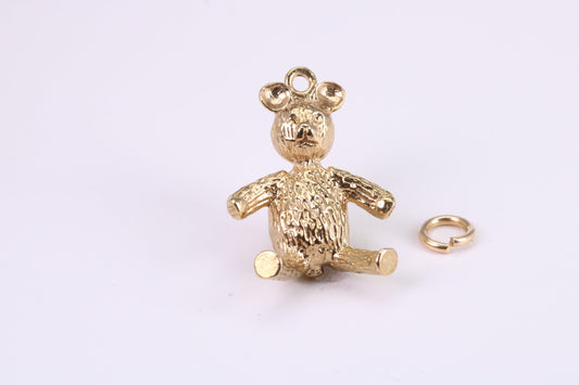 Teddy Bear Charm, Traditional Charm, Made from Solid Yellow Gold, British Hallmarked, Complete with Attachment Link