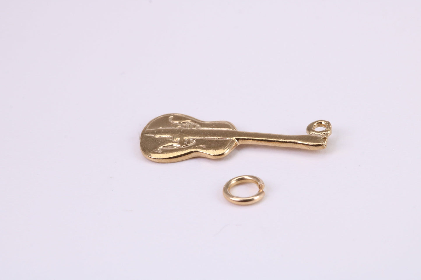 Guitar Charm, Traditional Charm, Made from Solid Yellow Gold, British Hallmarked, Complete with Attachment Link