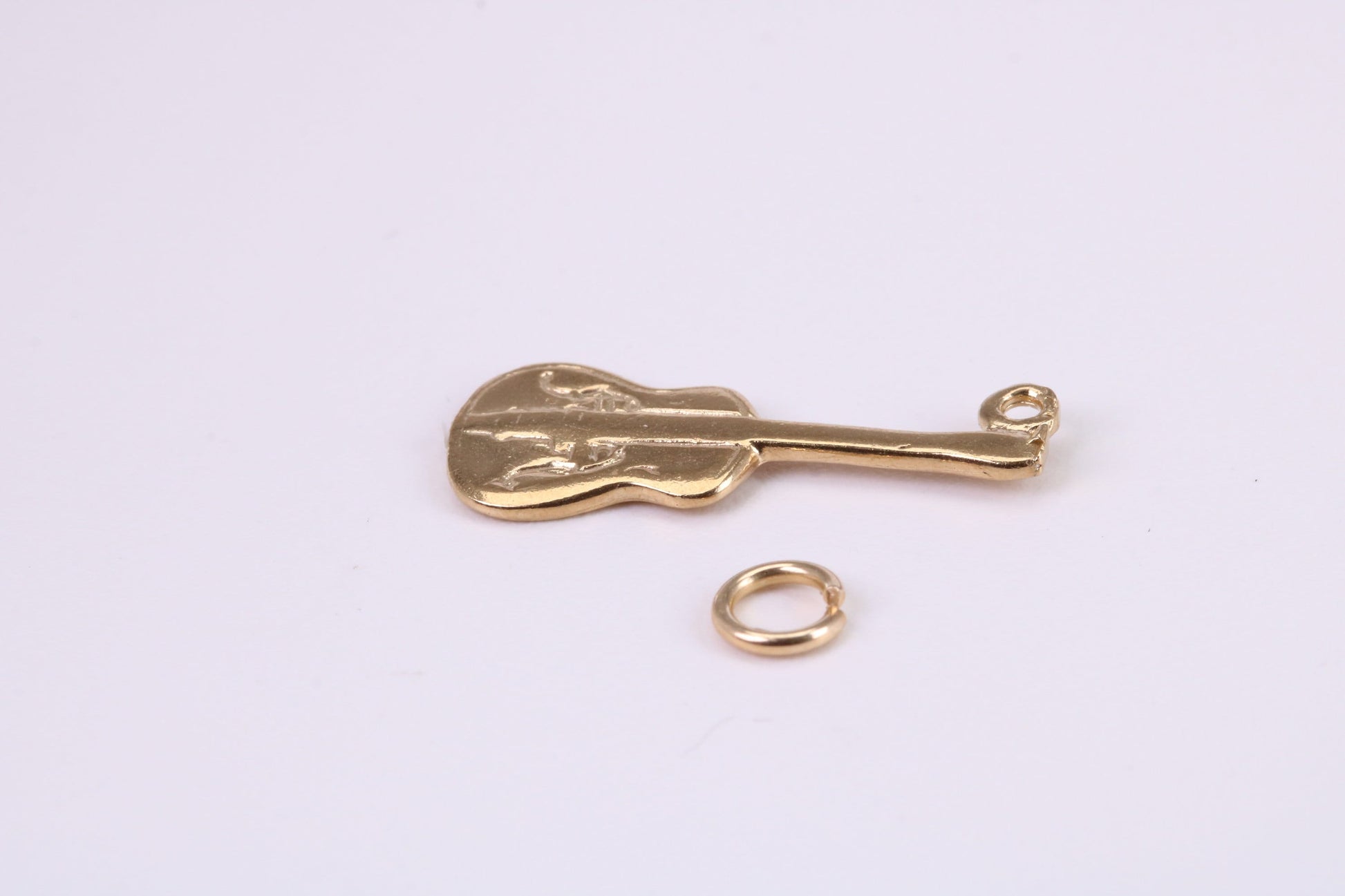 Guitar Charm, Traditional Charm, Made from Solid Yellow Gold, British Hallmarked, Complete with Attachment Link