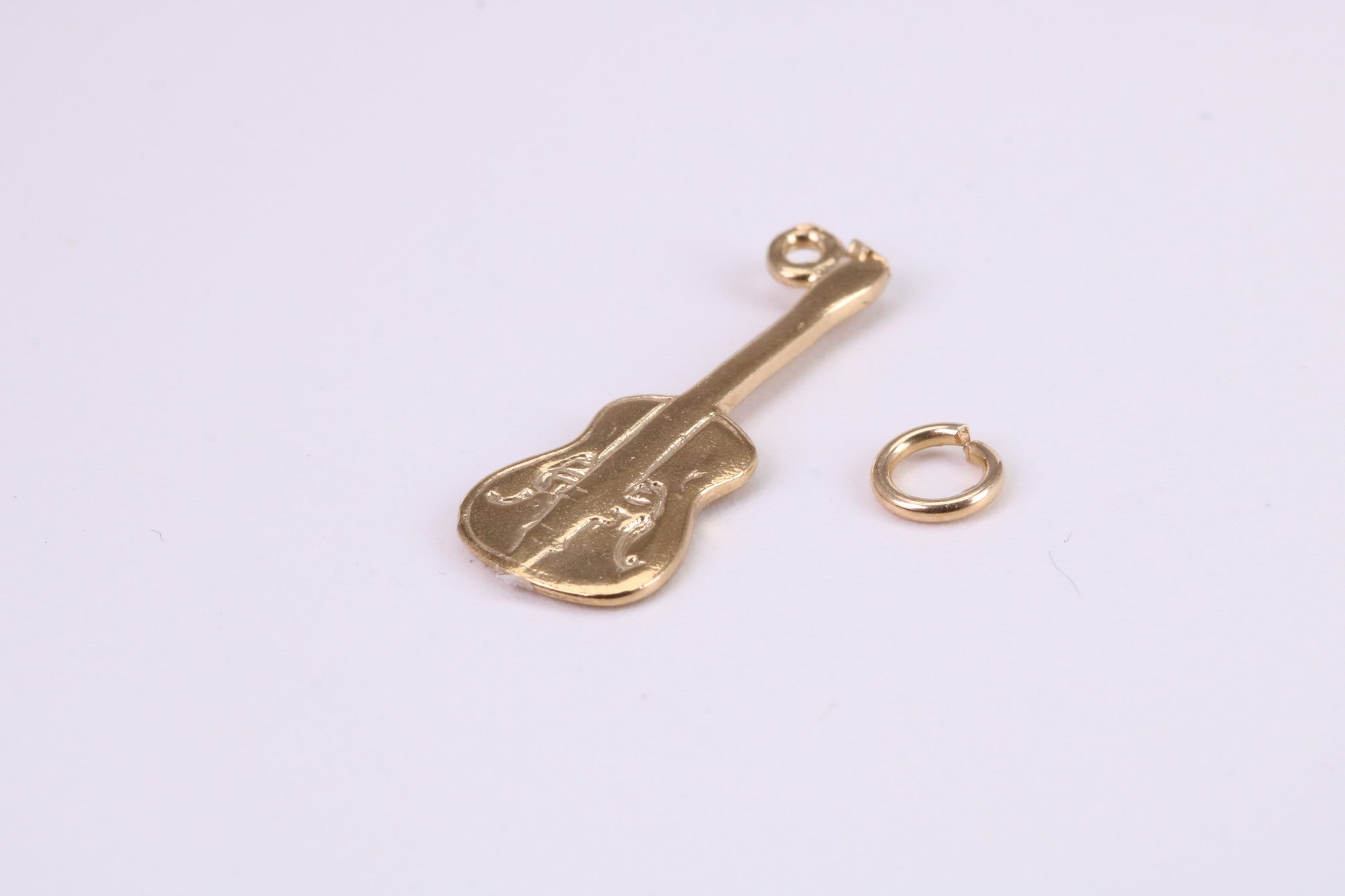 Guitar Charm, Traditional Charm, Made from Solid Yellow Gold, British Hallmarked, Complete with Attachment Link