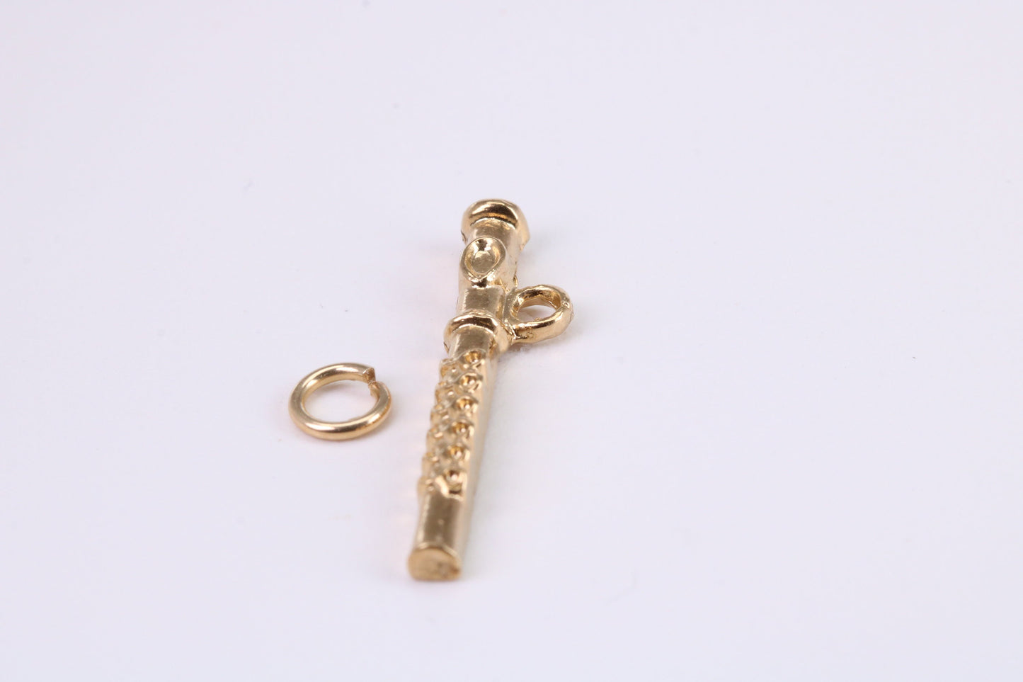 Flute Charm, Traditional Charm, Made from Solid Yellow Gold, British Hallmarked, Complete with Attachment Link