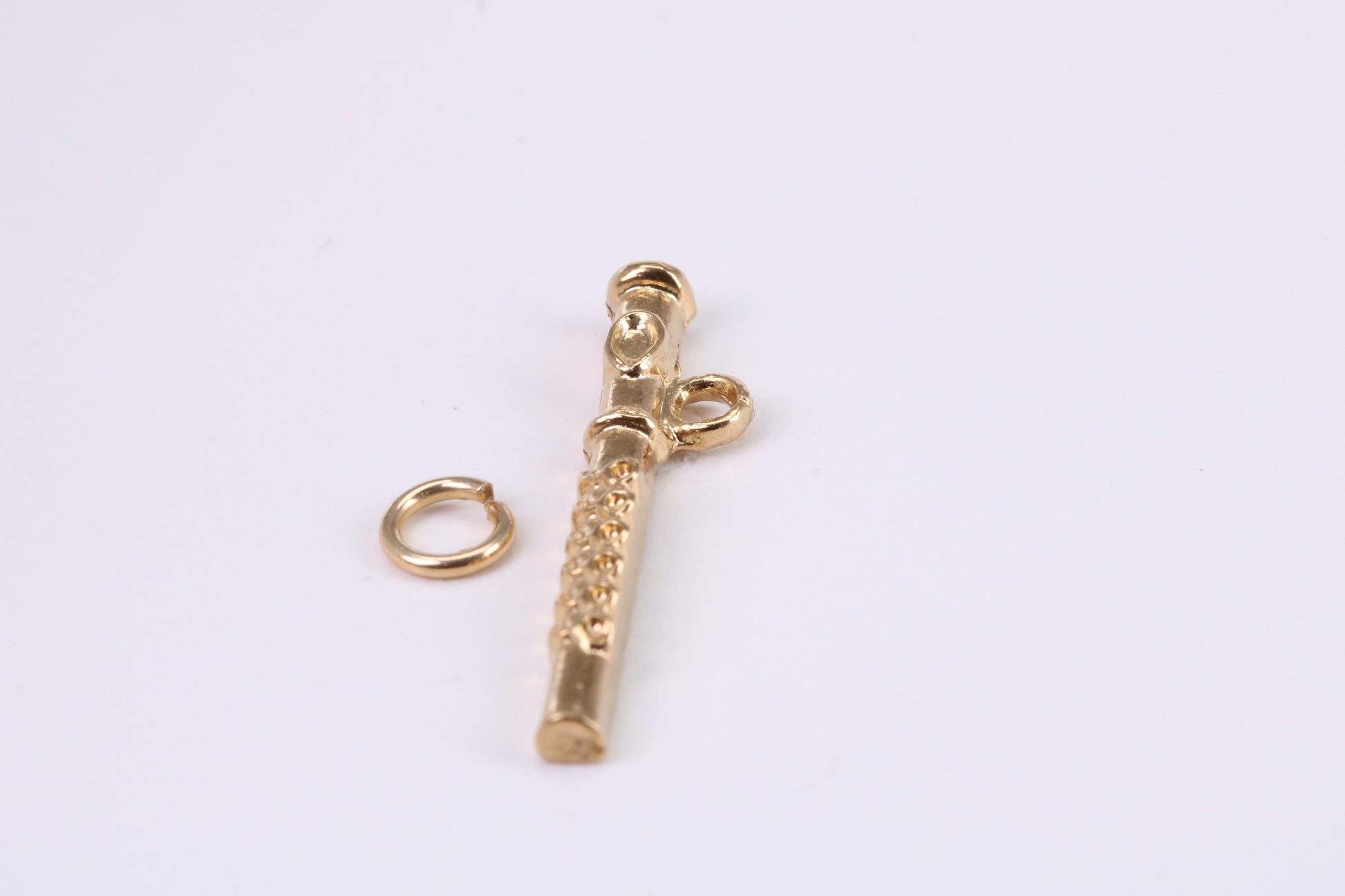 Flute Charm, Traditional Charm, Made from Solid Yellow Gold, British Hallmarked, Complete with Attachment Link