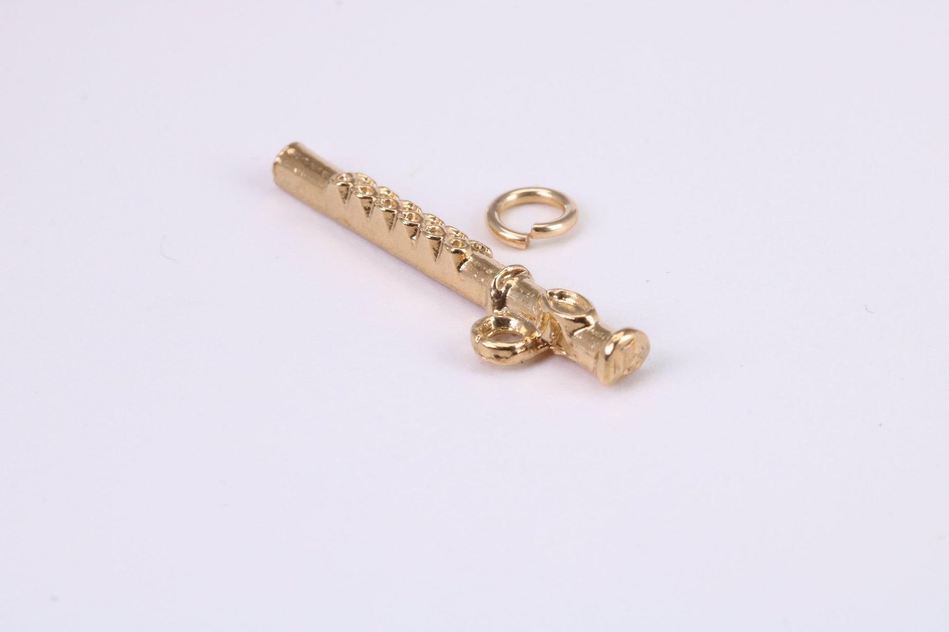 Flute Charm, Traditional Charm, Made from Solid Yellow Gold, British Hallmarked, Complete with Attachment Link