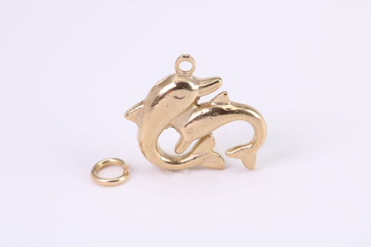 Performing Dolphins Charm, Traditional Charm, Made from Solid Yellow Gold, British Hallmarked, Complete with Attachment Link