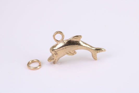 Dolphin Charm, Traditional Charm, Made from Solid Yellow Gold, British Hallmarked, Complete with Attachment Link