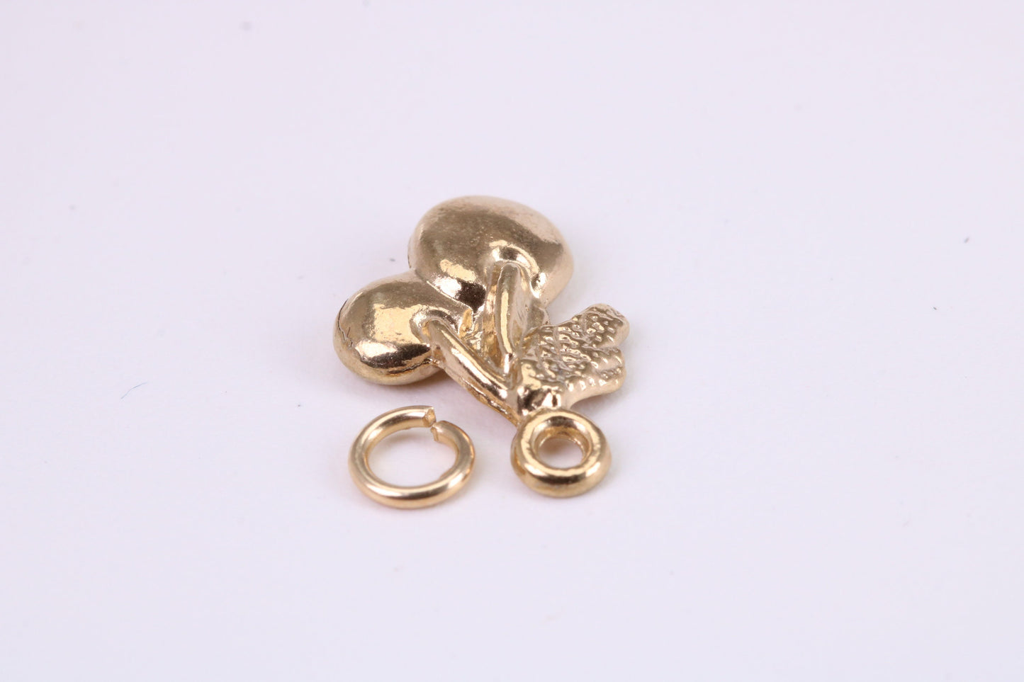 Cherries Charm, Traditional Charm, Made from Solid Yellow Gold, British Hallmarked, Complete with Attachment Link