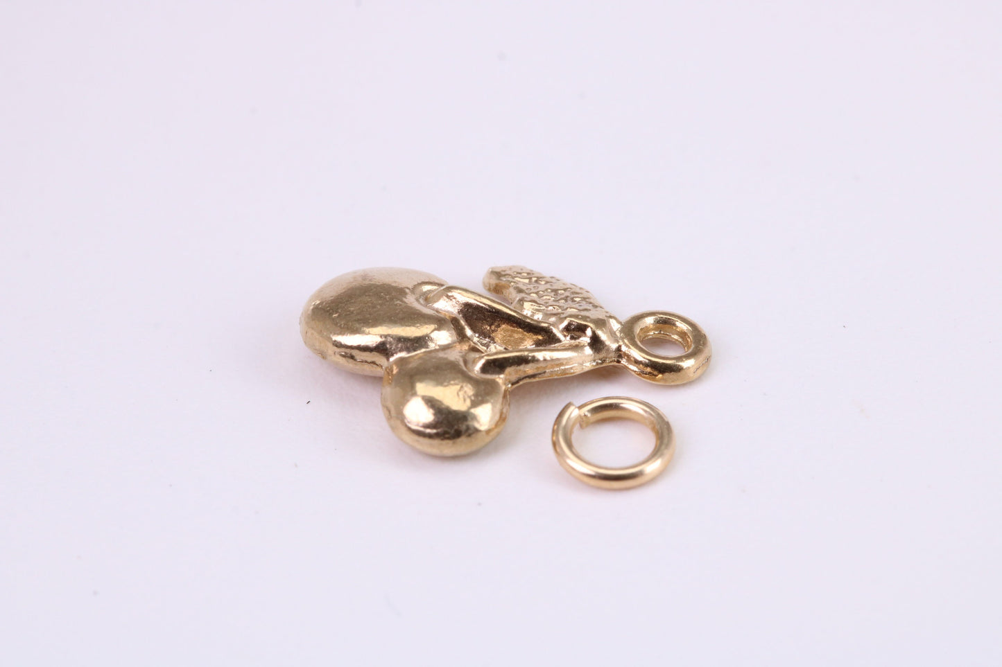 Cherries Charm, Traditional Charm, Made from Solid Yellow Gold, British Hallmarked, Complete with Attachment Link