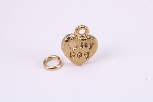 Love My Dog Charm, Traditional Charm, Made from Solid Yellow Gold, British Hallmarked, Complete with Attachment Link