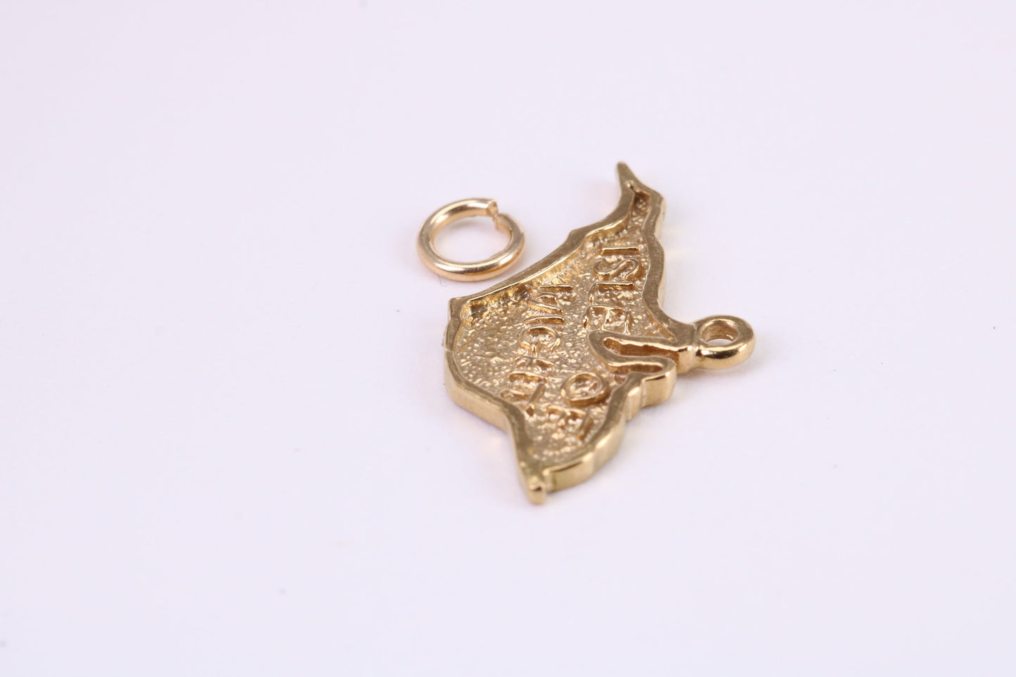Map of Isle of White Charm, Traditional Charm, Made from Solid Yellow Gold, British Hallmarked, Complete with Attachment Link