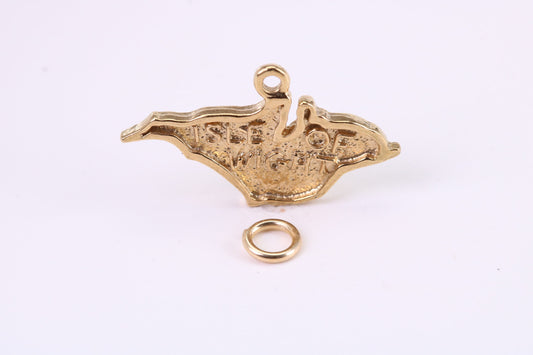 Map of Isle of White Charm, Traditional Charm, Made from Solid Yellow Gold, British Hallmarked, Complete with Attachment Link