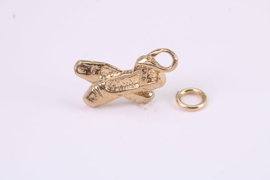 Ballerina Slippers Charm, Traditional Charm, Made from Solid Yellow Gold, British Hallmarked, Complete with Attachment Link