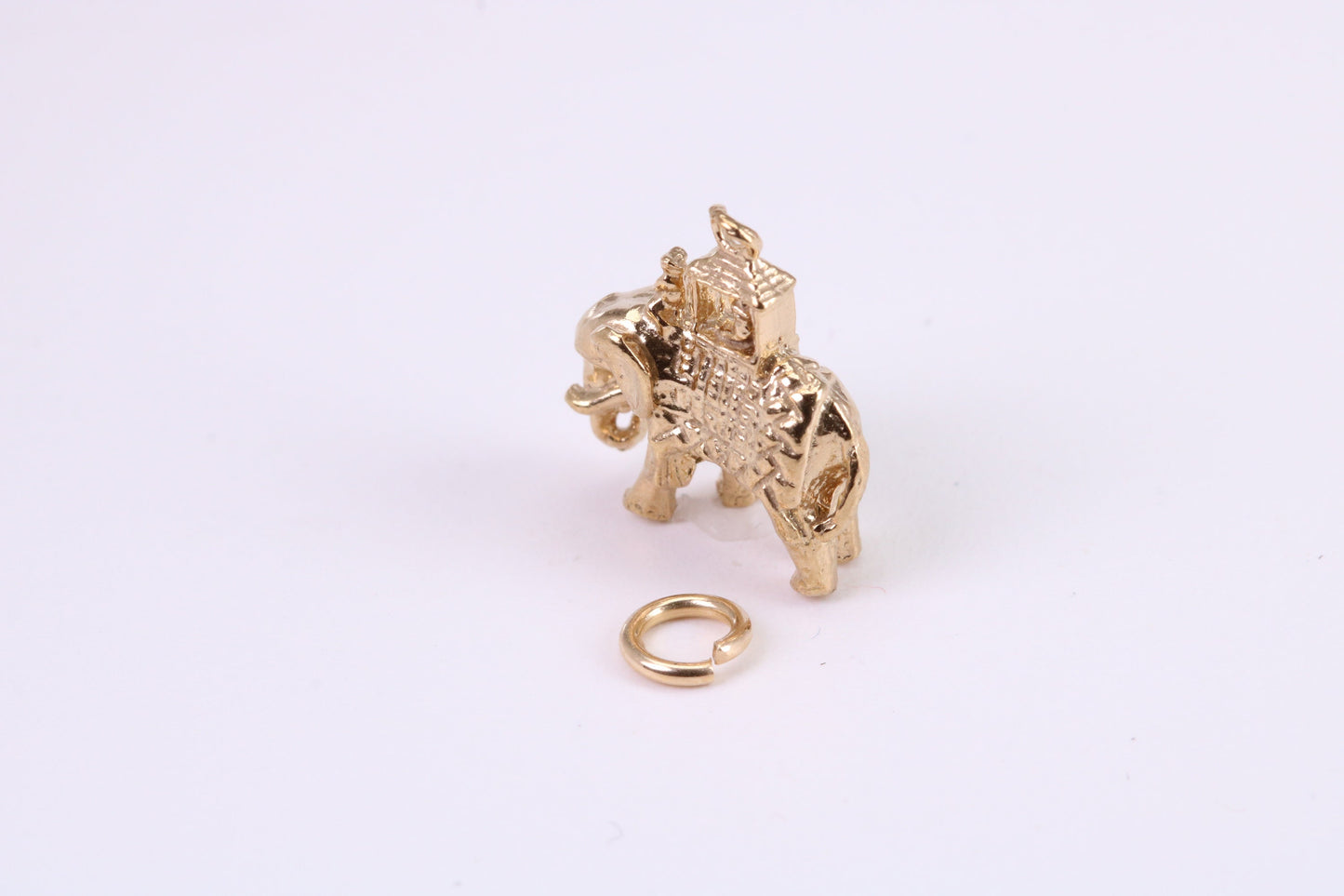 Indian Elephant Charm, Traditional Charm, Made from Solid Yellow Gold, British Hallmarked, Complete with Attachment Link