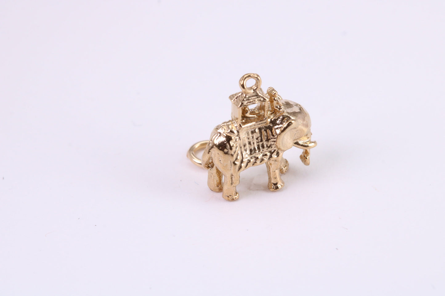 Indian Elephant Charm, Traditional Charm, Made from Solid Yellow Gold, British Hallmarked, Complete with Attachment Link