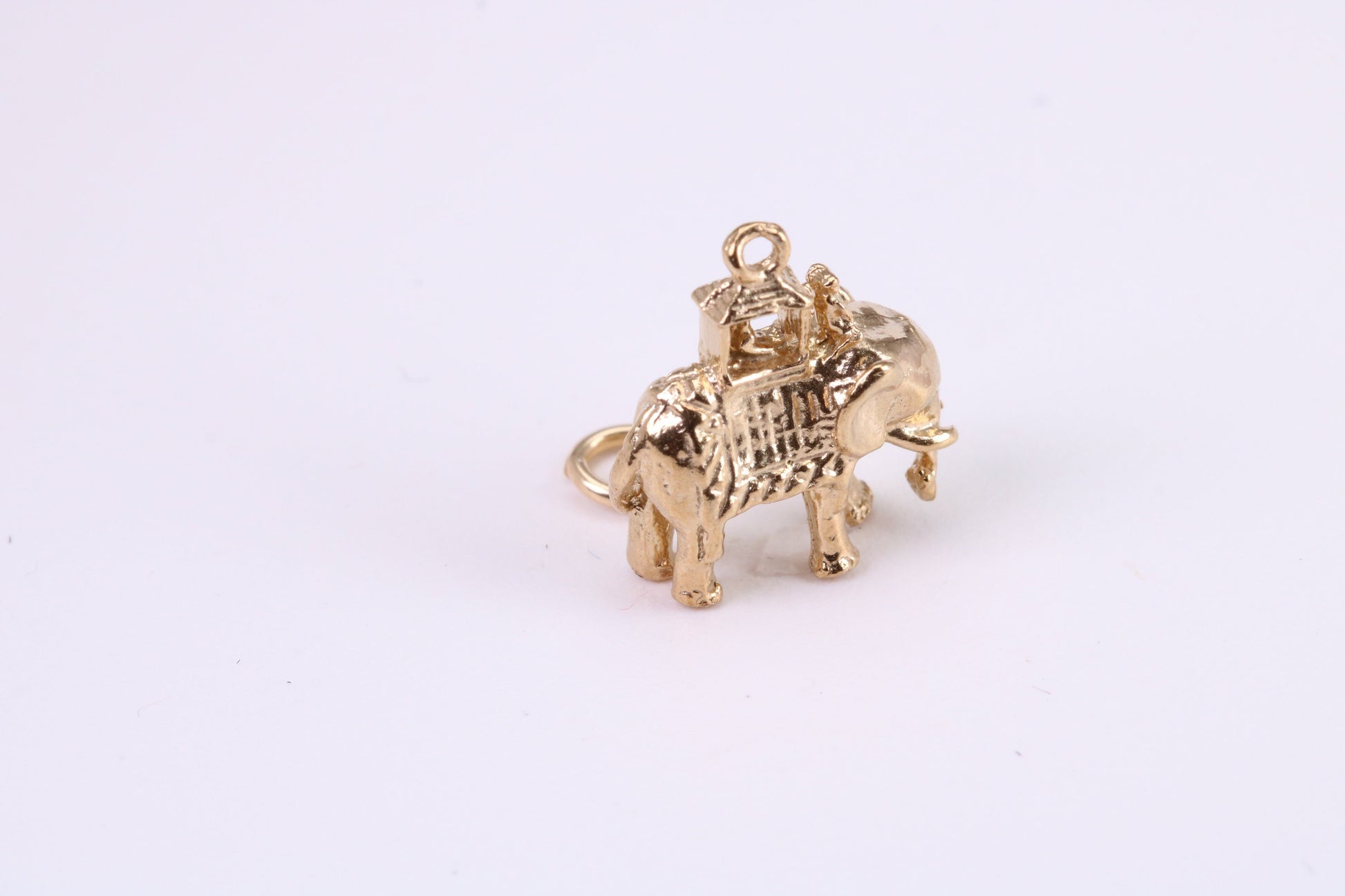 Indian Elephant Charm, Traditional Charm, Made from Solid Yellow Gold, British Hallmarked, Complete with Attachment Link