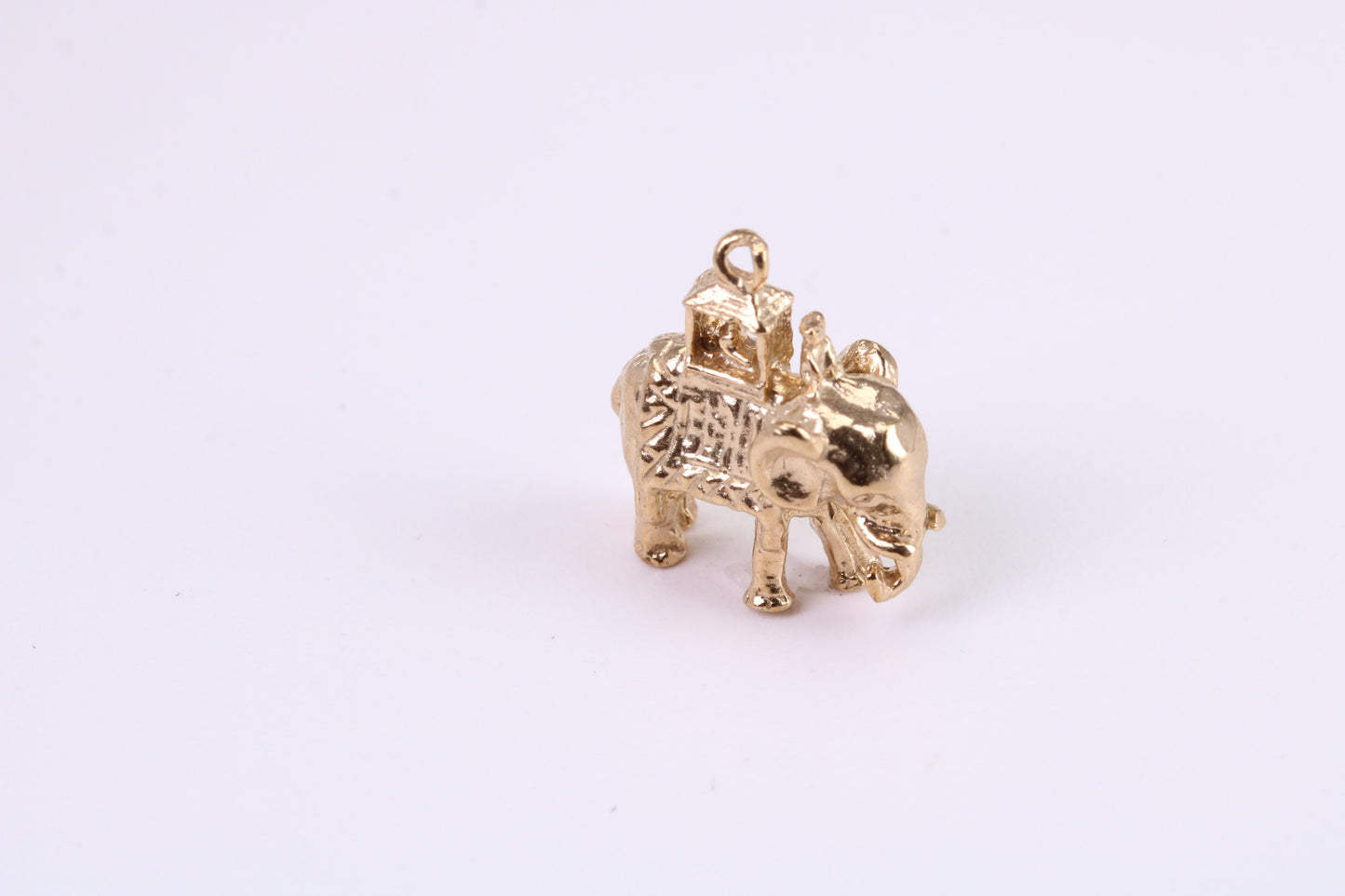 Indian Elephant Charm, Traditional Charm, Made from Solid Yellow Gold, British Hallmarked, Complete with Attachment Link