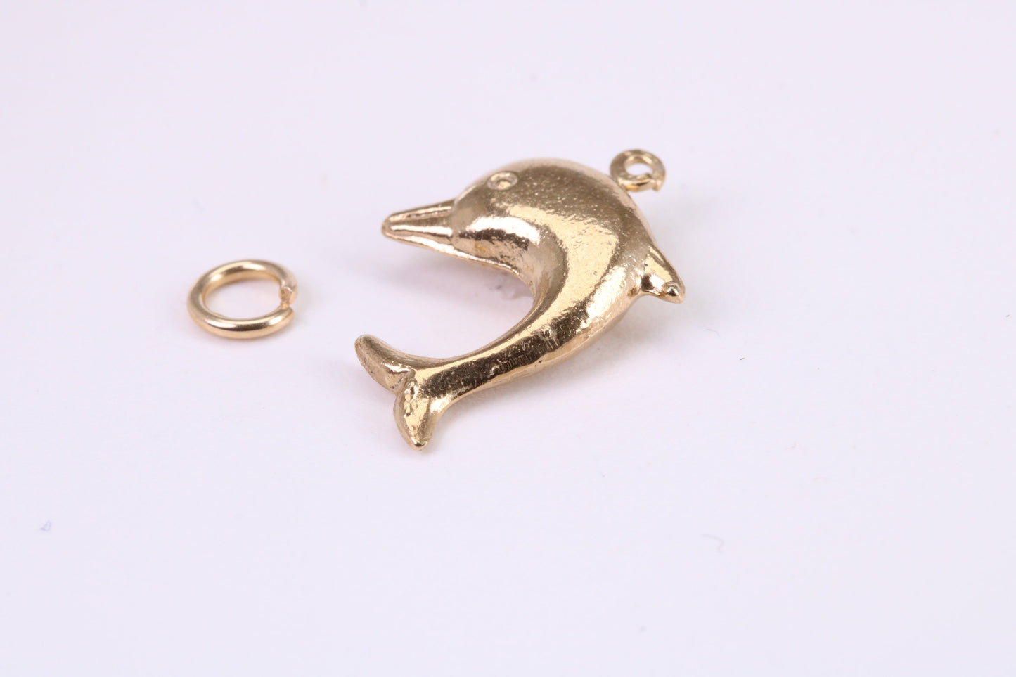 Dolphin Charm, Traditional Charm, Made from Solid Yellow Gold, British Hallmarked, Complete with Attachment Link