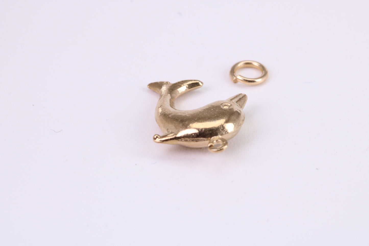 Dolphin Charm, Traditional Charm, Made from Solid Yellow Gold, British Hallmarked, Complete with Attachment Link