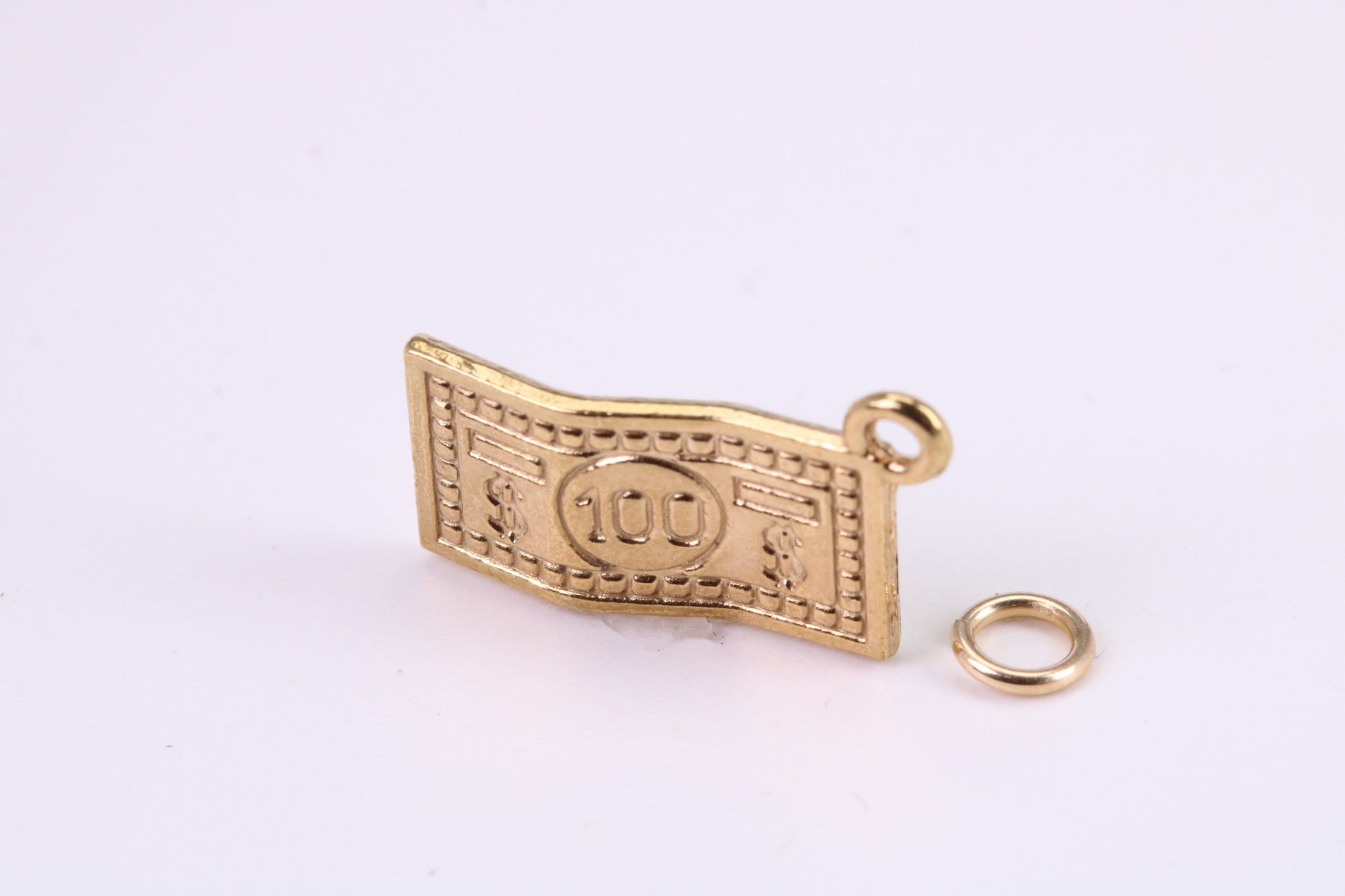 100 Dollar Bill Charm, Traditional Charm, Made from Solid Yellow Gold, British Hallmarked, Complete with Attachment Link