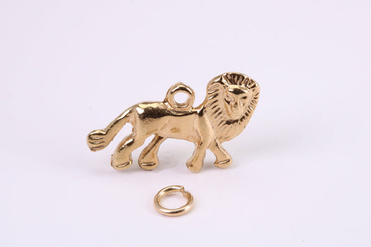 Lion Charm, Traditional Charm, Made from Solid Yellow Gold, British Hallmarked, Complete with Attachment Link