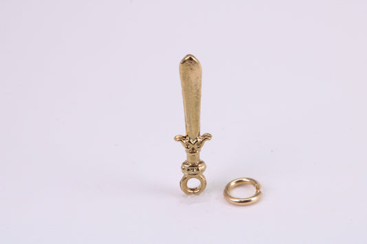 Sword Charm, Traditional Charm, Made from Solid Yellow Gold, British Hallmarked, Complete with Attachment Link