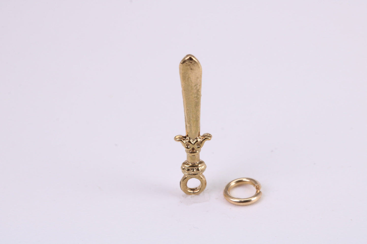 Sword Charm, Traditional Charm, Made from Solid Yellow Gold, British Hallmarked, Complete with Attachment Link