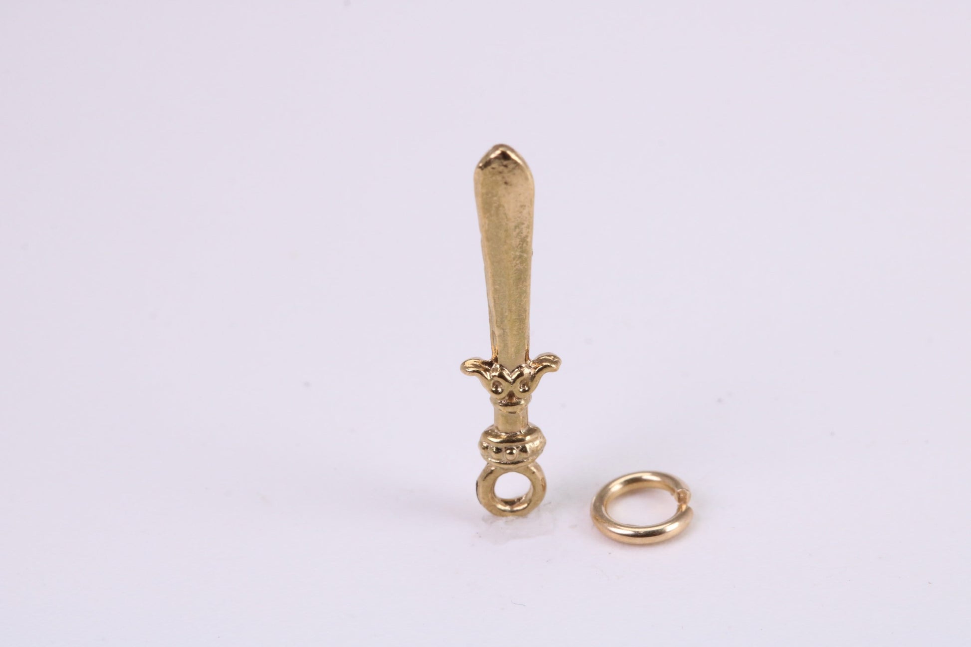 Sword Charm, Traditional Charm, Made from Solid Yellow Gold, British Hallmarked, Complete with Attachment Link