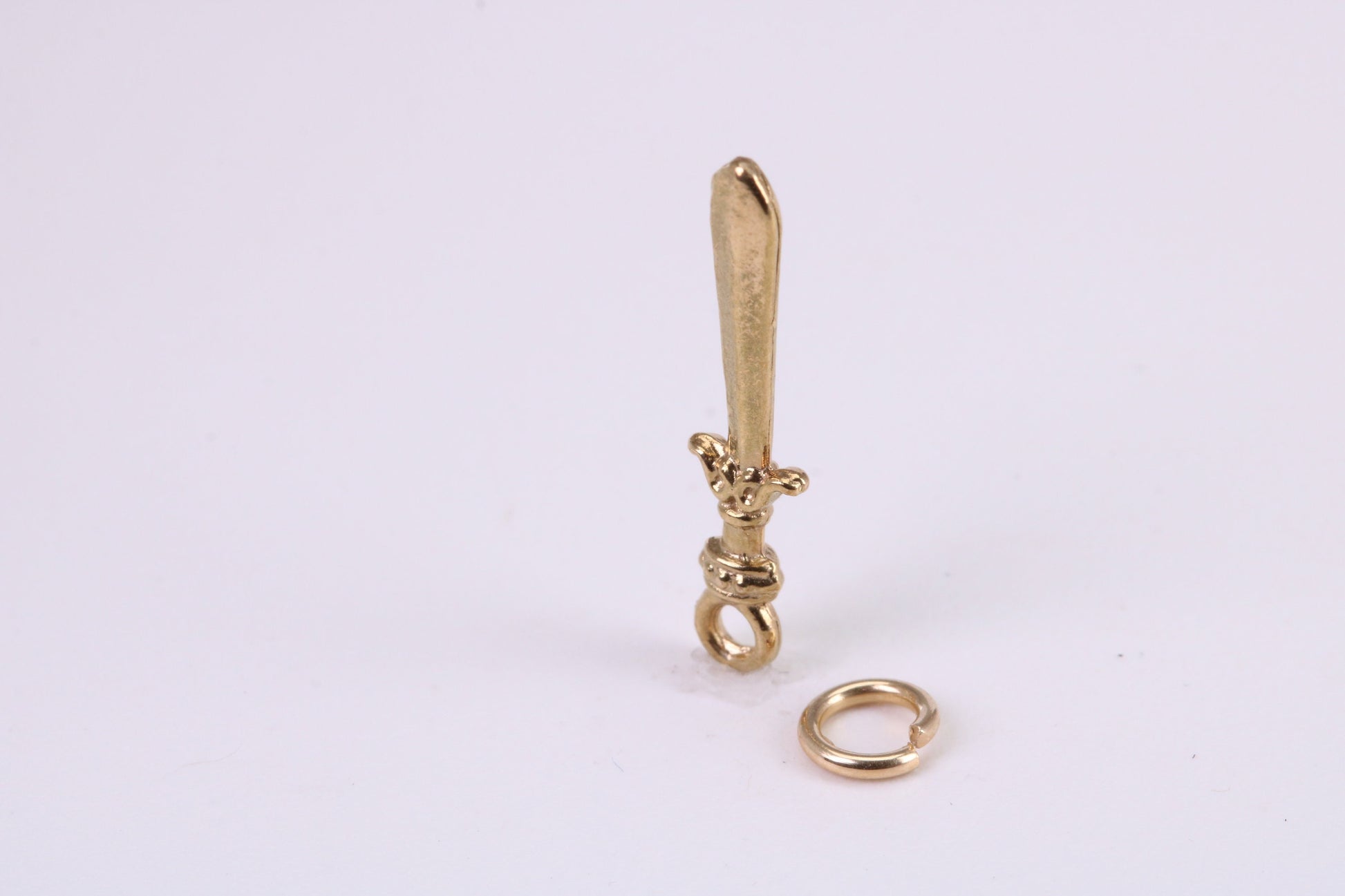 Sword Charm, Traditional Charm, Made from Solid Yellow Gold, British Hallmarked, Complete with Attachment Link