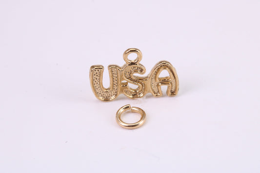 USA Charm, Traditional Charm, Made from Solid Yellow Gold, British Hallmarked, Complete with Attachment Link