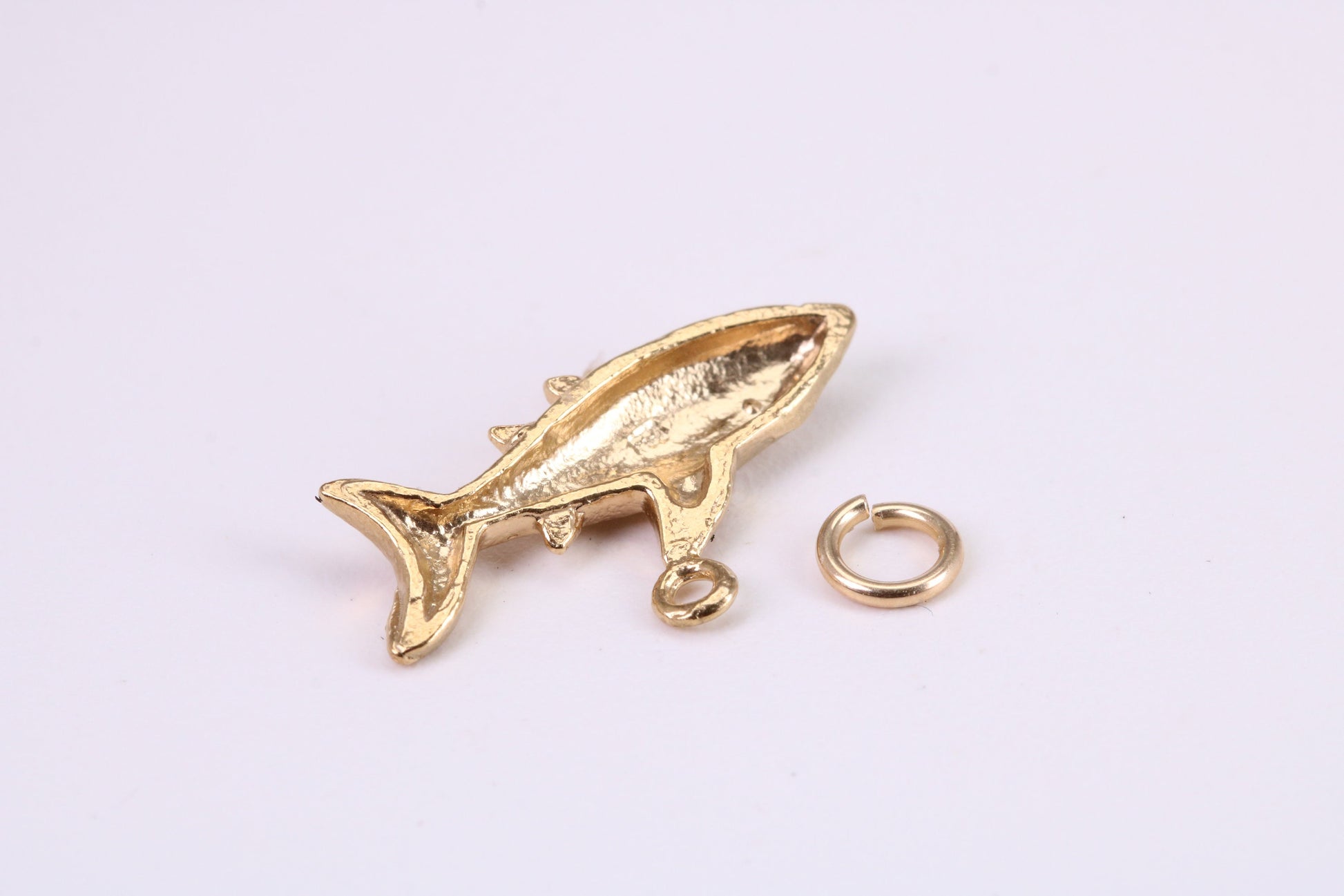 Shark Charm, Traditional Charm, Made from Solid Yellow Gold, British Hallmarked, Complete with Attachment Link