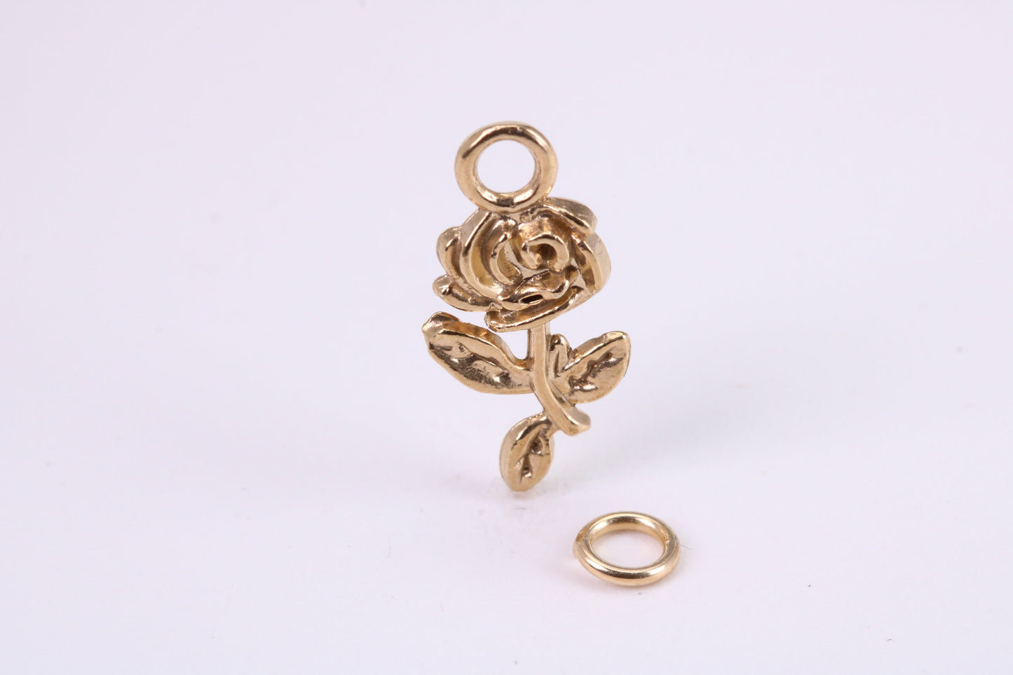 Rose Flower Charm, Traditional Charm, Made from Solid Yellow Gold, British Hallmarked, Complete with Attachment Link