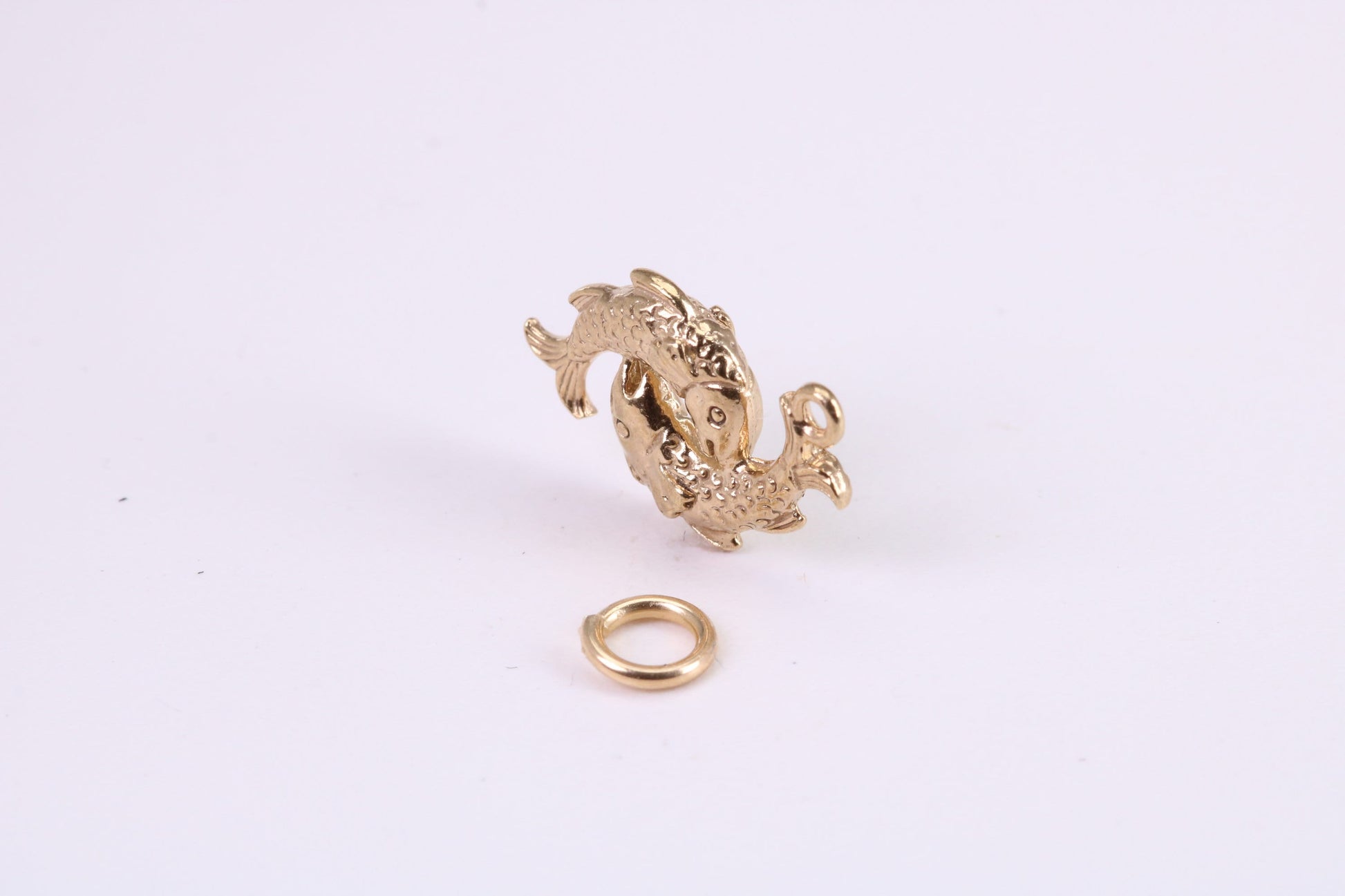 Salmon Fish Charm, Traditional Charm, Made from Solid Yellow Gold, British Hallmarked, Complete with Attachment Link