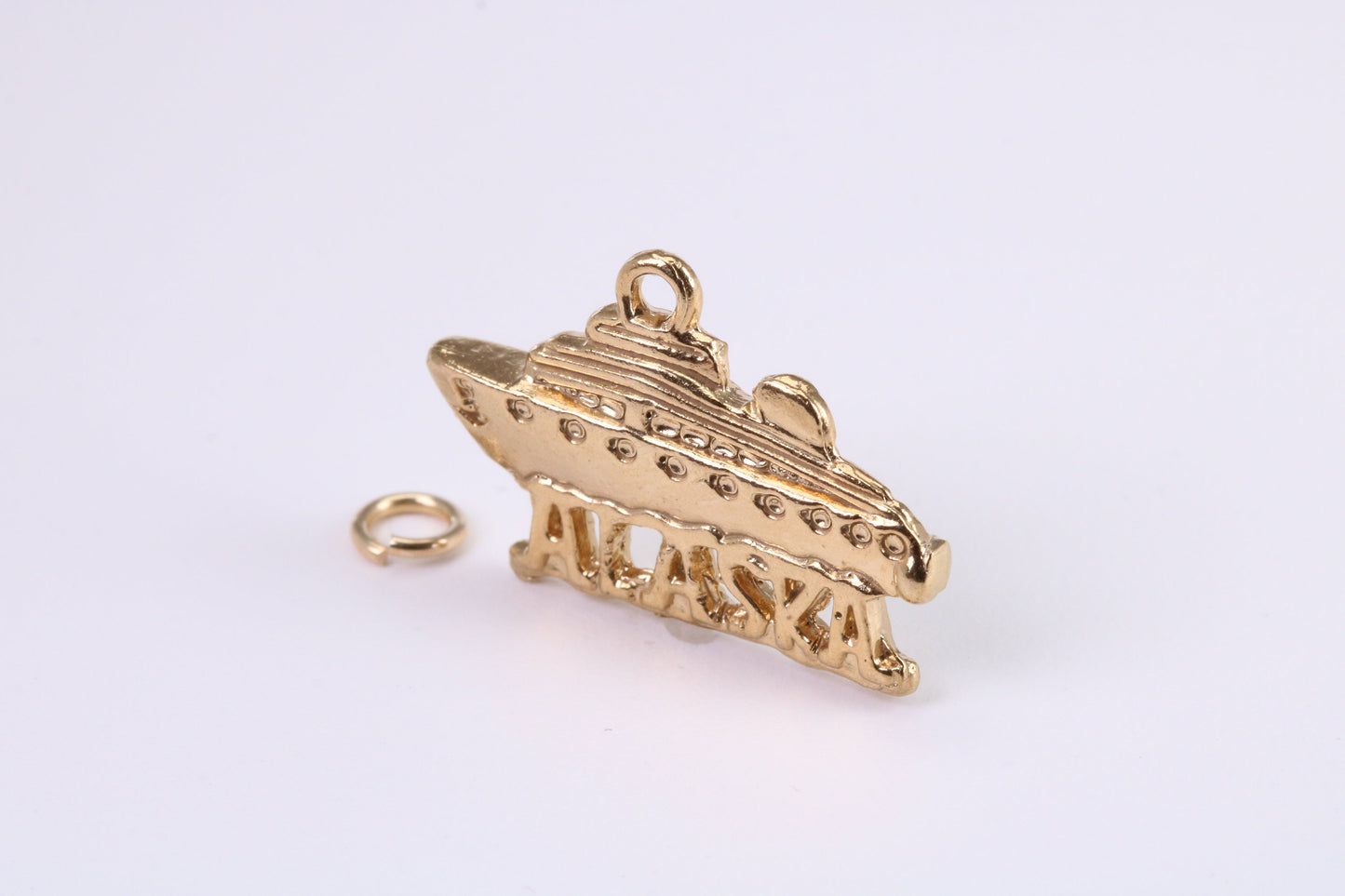 Alaska Cruise Charm, Traditional Charm, Made From Solid British Hallmarked yellow Gold, Complete with Attachment Link