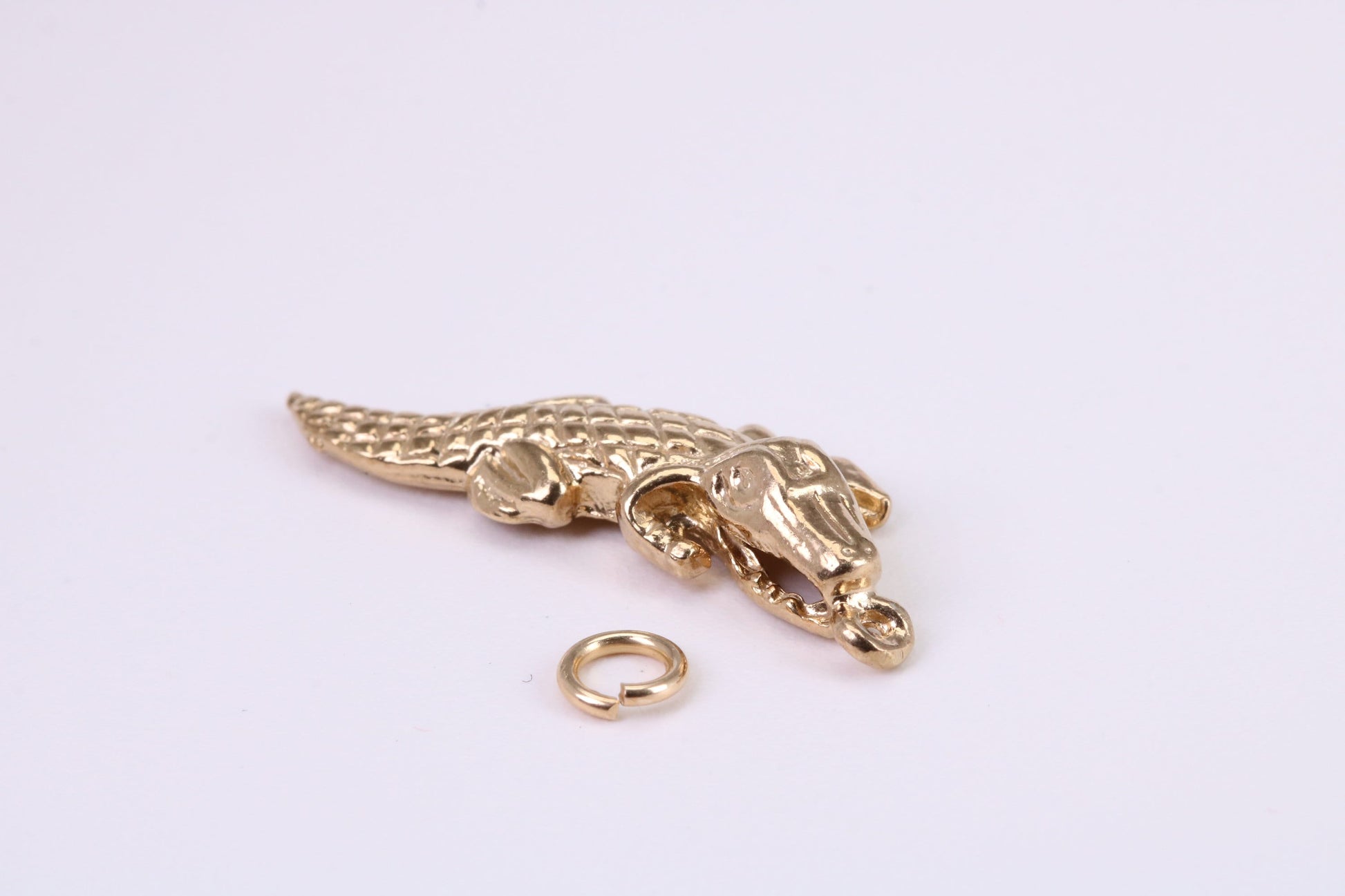 Crocodile Charm, Traditional Charm, Made from Solid Yellow Gold, British Hallmarked, Complete with Attachment Link