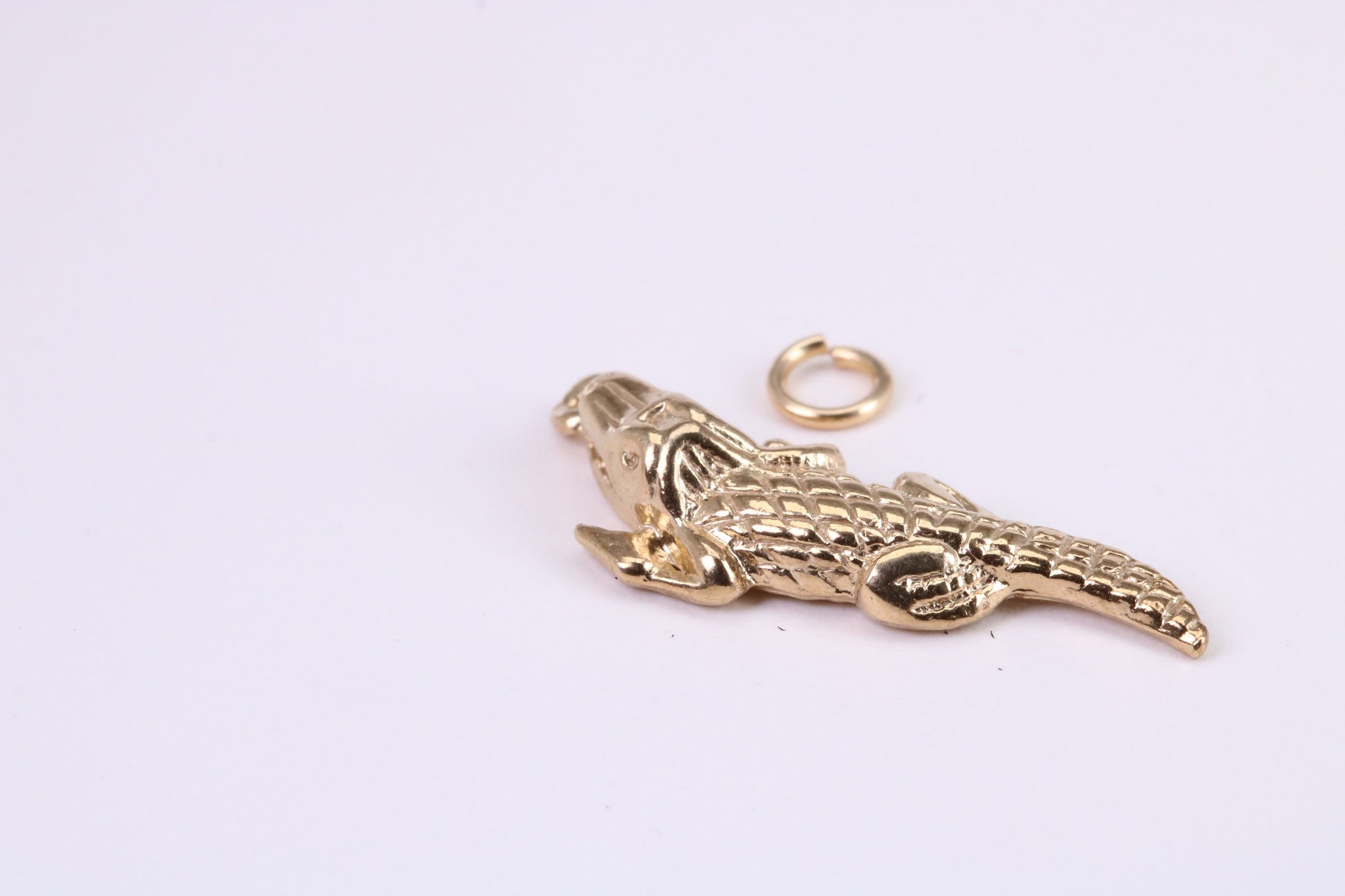 Crocodile Charm, Traditional Charm, Made from Solid Yellow Gold, British Hallmarked, Complete with Attachment Link