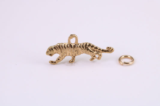 Tiger Charm, Traditional Charm, Made from Solid Yellow Gold, British Hallmarked, Complete with Attachment Link