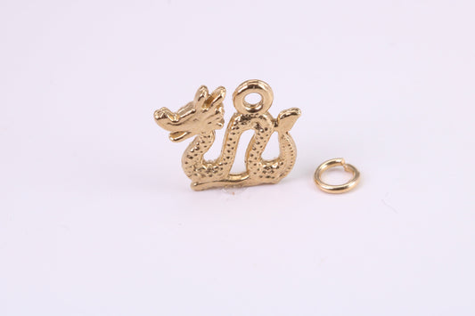 Chinese Dragon Charm, Traditional Charm, Made from Solid Yellow Gold, British Hallmarked, Complete with Attachment Link