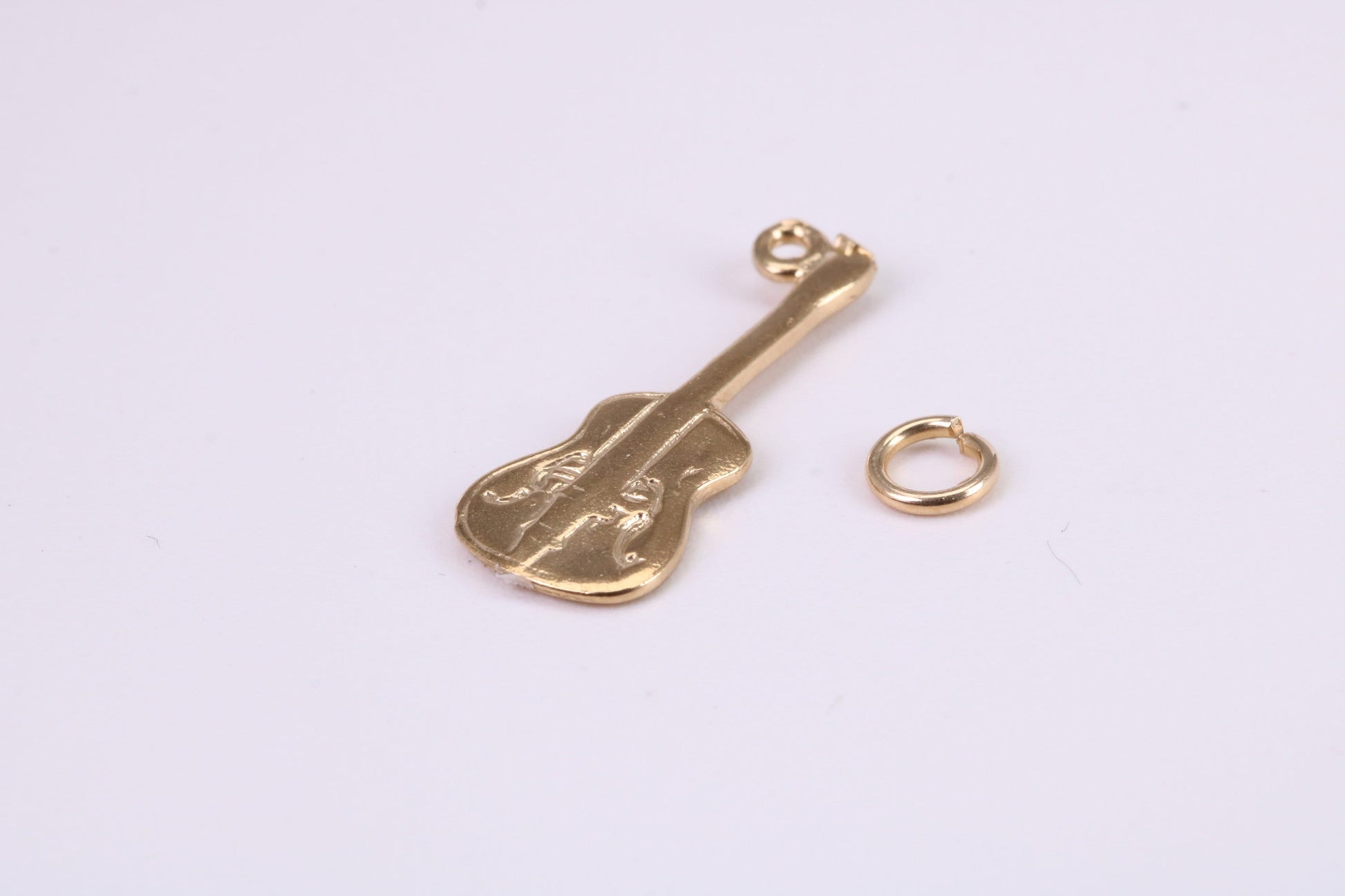 Guitar Charm, Traditional Charm, Made from Solid Yellow Gold, British Hallmarked, Complete with Attachment Link