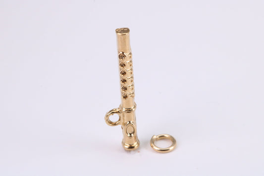 Flute Charm, Traditional Charm, Made from Solid Yellow Gold, British Hallmarked, Complete with Attachment Link