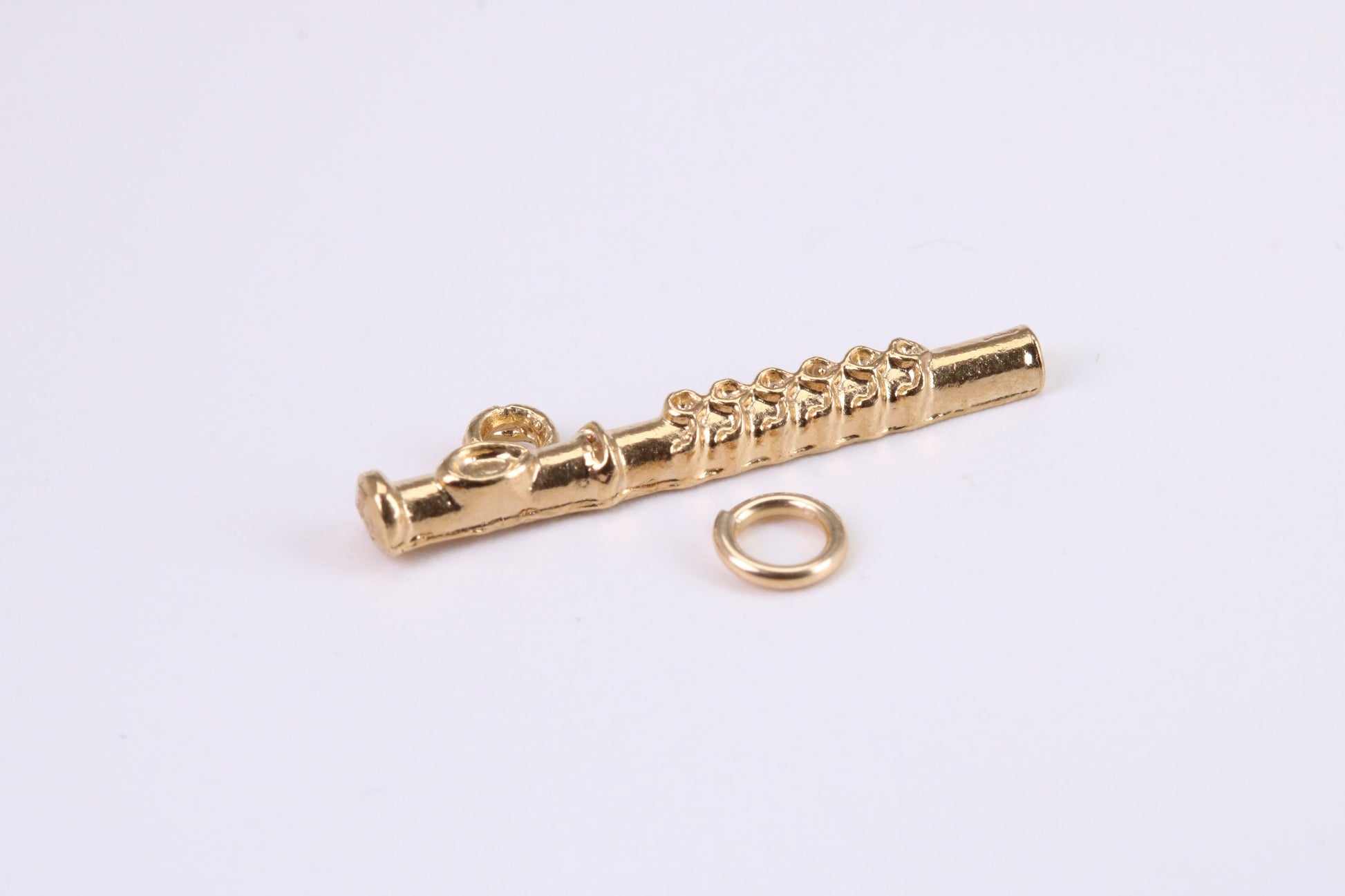 Flute Charm, Traditional Charm, Made from Solid Yellow Gold, British Hallmarked, Complete with Attachment Link