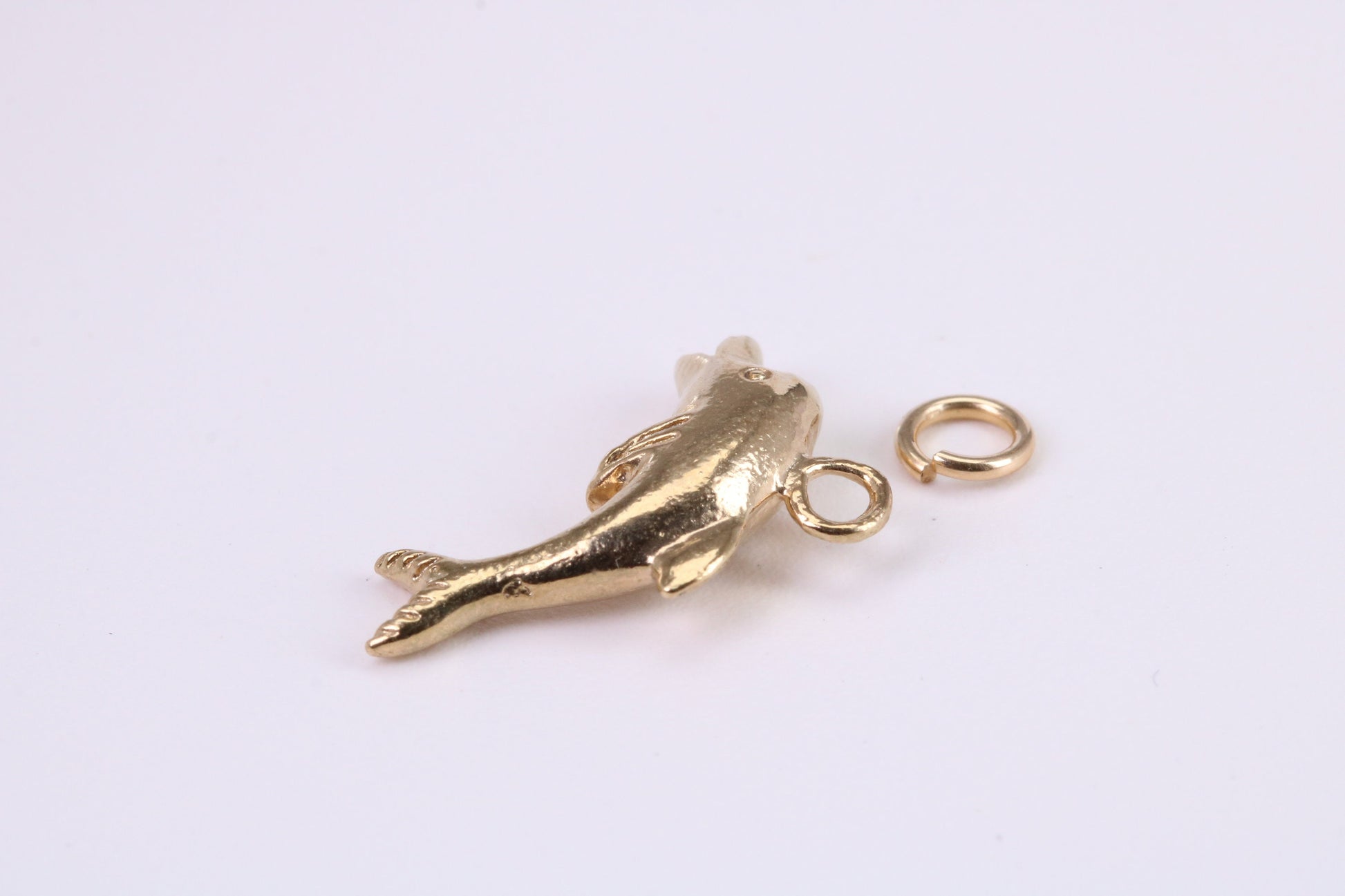 Dolphin Charm, Traditional Charm, Made from Solid Yellow Gold, British Hallmarked, Complete with Attachment Link
