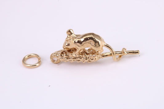 Corn Mouse Charm, Traditional Charm, Made from Solid Yellow Gold, British Hallmarked, Complete with Attachment Link