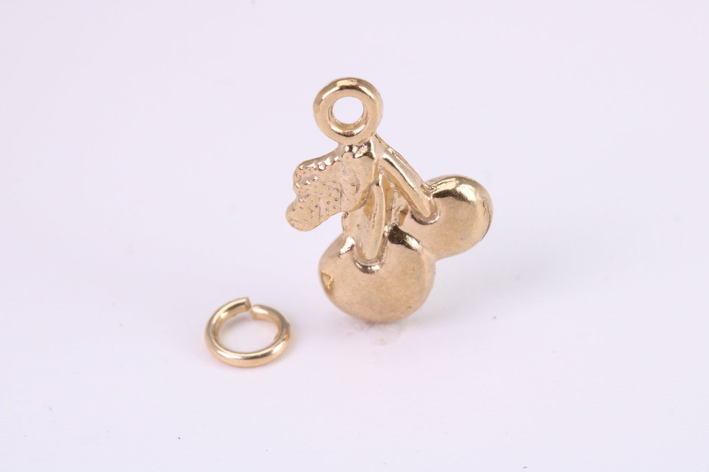 Cherries Charm, Traditional Charm, Made from Solid Yellow Gold, British Hallmarked, Complete with Attachment Link