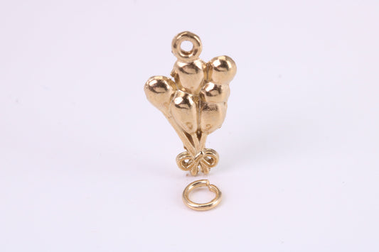 Party Balloons Charm, Traditional Charm, Made from Solid Yellow Gold, British Hallmarked, Complete with Attachment Link