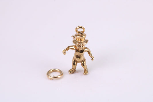 Leprechaun Charm, Traditional Charm, Made from Solid Yellow Gold, British Hallmarked , Complete with Attachment Link