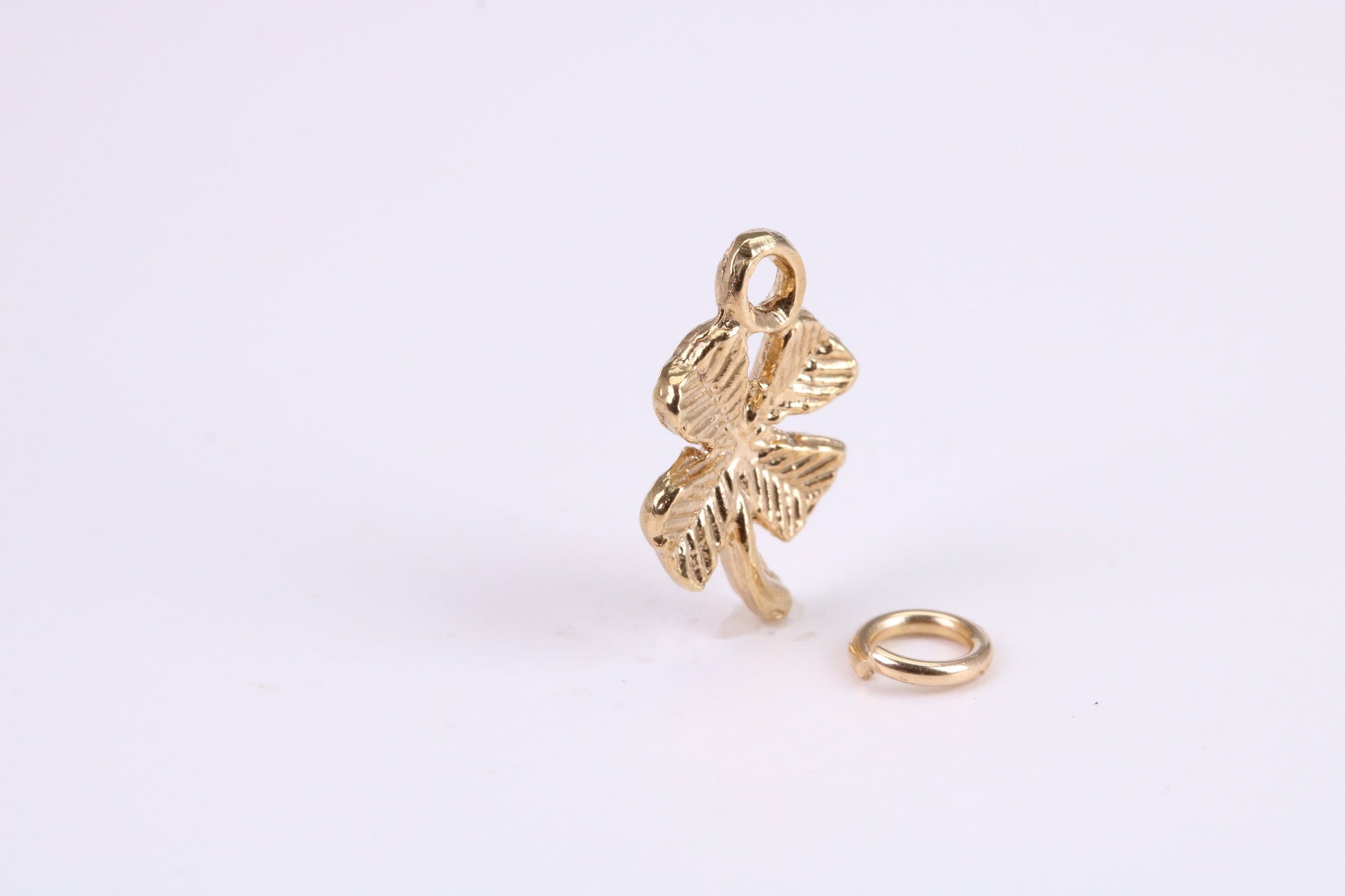 Clover Leaf Charm, Traditional Charm, Made from Solid Yellow Gold, British Hallmarked, Complete with Attachment Link