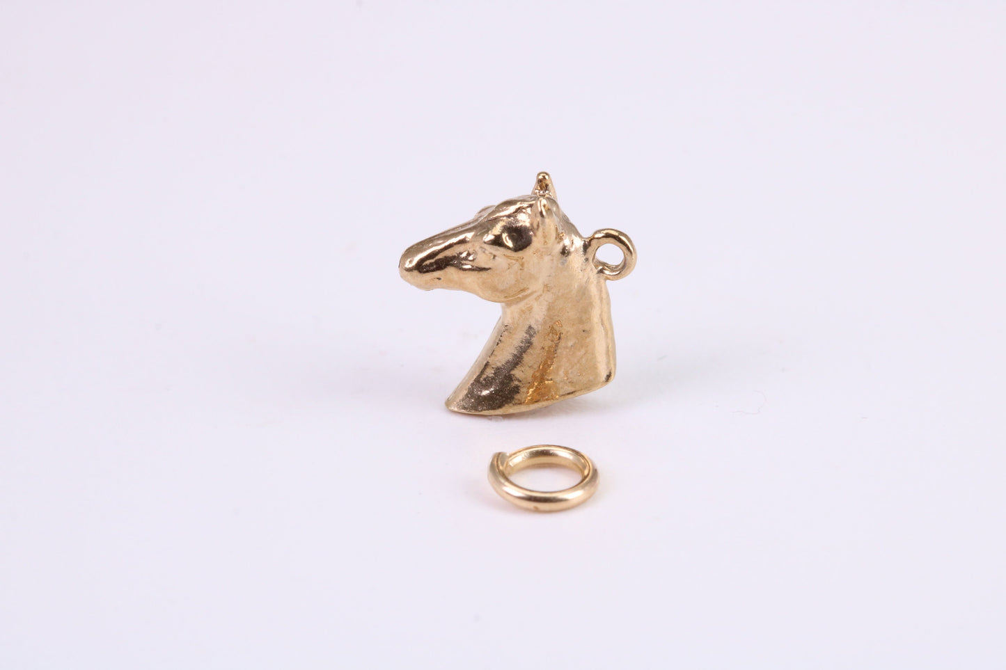 Horse Head Charm, Traditional Charm, Made from Solid Yellow Gold, British Hallmarked, Complete with Attachment Link