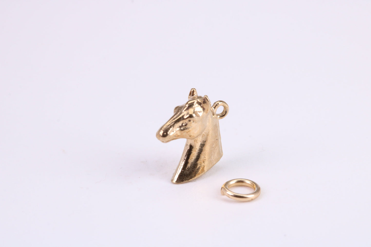 Horse Head Charm, Traditional Charm, Made from Solid Yellow Gold, British Hallmarked, Complete with Attachment Link