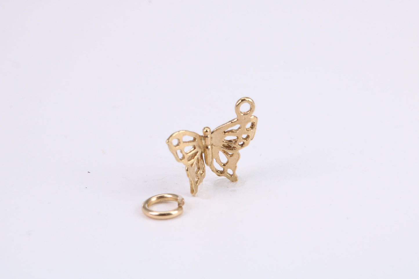 Butterfly Charm, Traditional Charm, Made from Solid Yellow Gold, British Hallmarked, Complete with Attachment Link